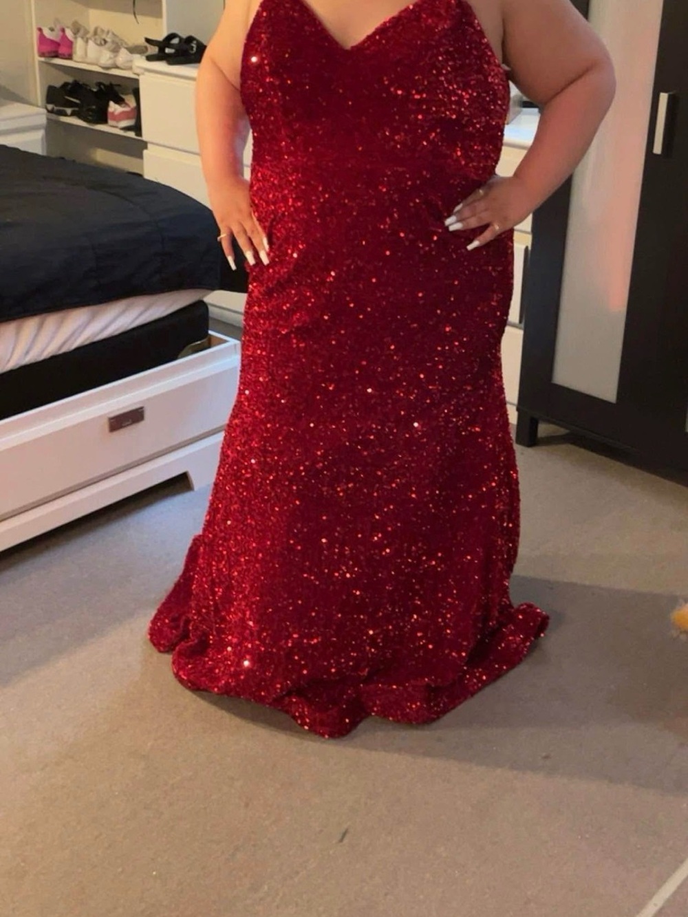 Cristina Wu Red Sequin V-Neck Plus Size Prom Dresd - Women's Dress